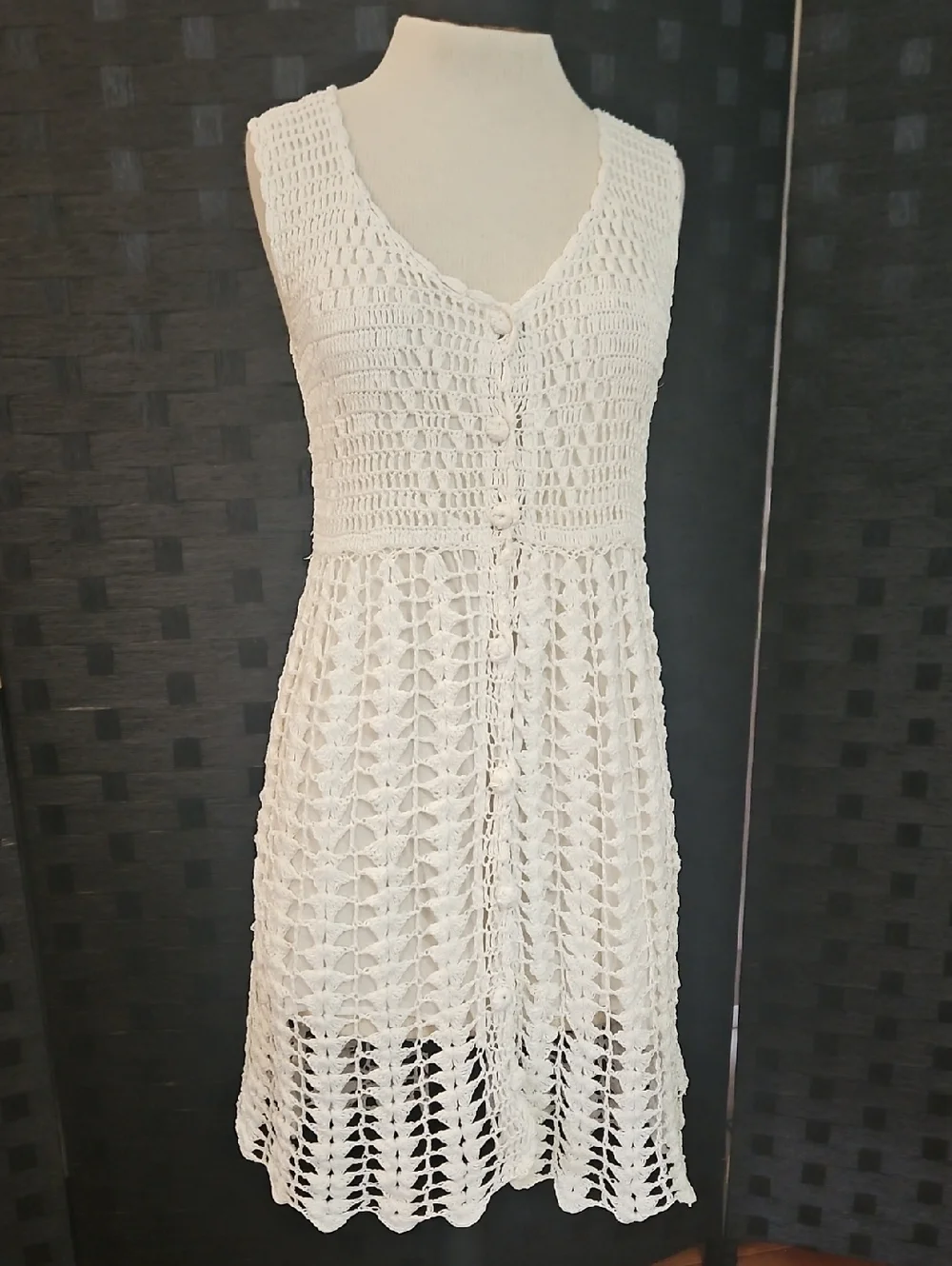 Sunny Blossom White Crochet Dress Small